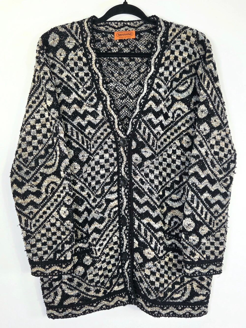 VINTAGE MISSONI WOOL BLEND CHUNKY KNIT OVERSIZED CARDIGAN.